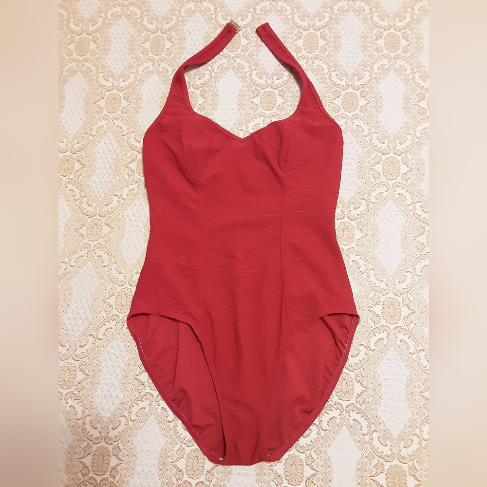 SO CUTE ON Textured Fabric One Piece Halter Style 'Le Cove' Bathing Suit-Size 12